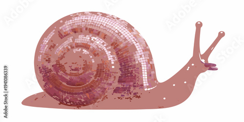 A colorful mosaic style illustration of a snail with patterned shell