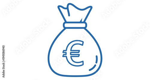 Euro Money Bag Simple Blue Line Vector Illustration