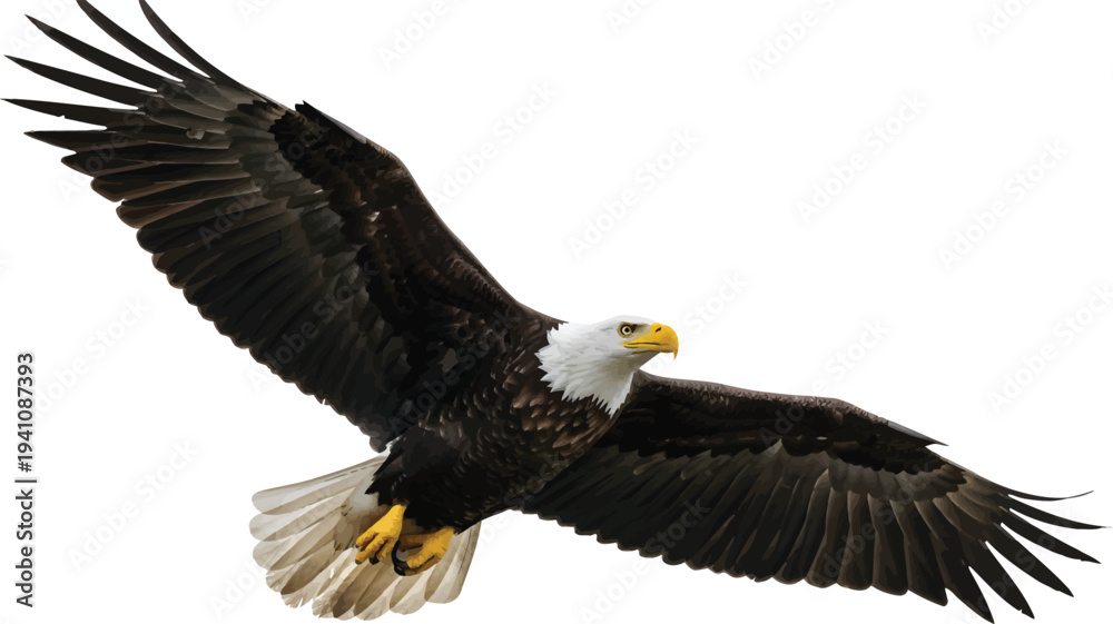 Fototapeta premium Bald Eagle Flying Isolated on White Background