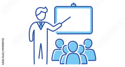 Male Teacher Presenting to Audience on Whiteboard Vector Illustration