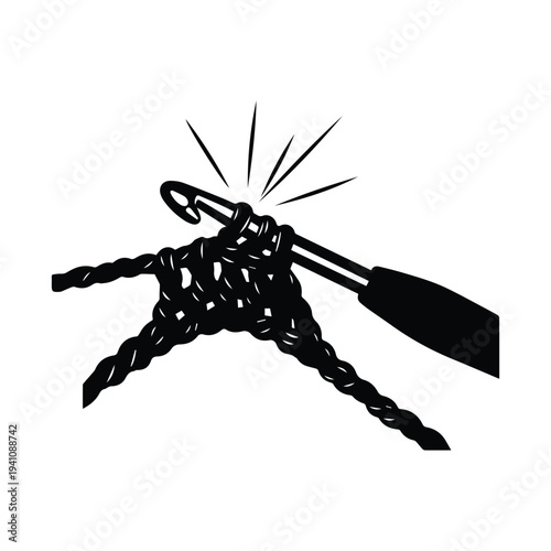 Crochet hook fixing knot in yarn