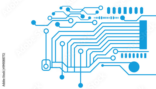 Circuit board background. Technology connected blue lines with electronics elements on technology background.