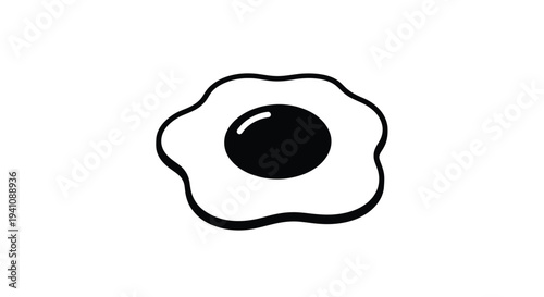 Simple black and white illustration of a fried egg on a white background