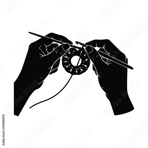 Hands knitting a cozy circular scarf with modern yarn