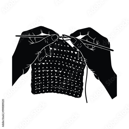 Hands knitting a cozy sweater with yarn and needles