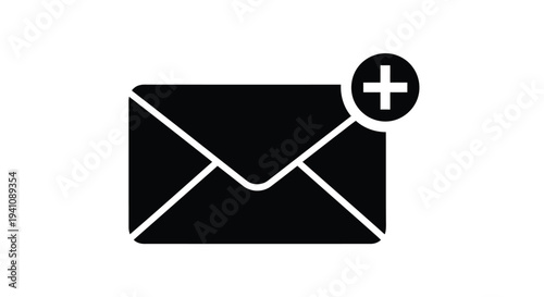 Black envelope icon with a notification symbol indicating new mail