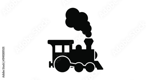 Simple black silhouette illustration of a vintage steam locomotive train