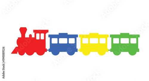 Colorful toy train with four cars in a row simple design