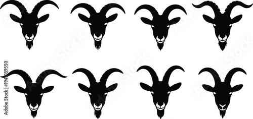 Black goat heads on white background animal
