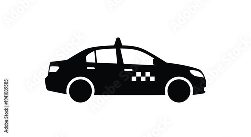 Black silhouette of a taxi cab viewed from the side profile