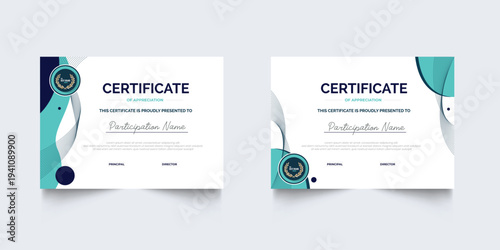 Professional Certificate Appreciation or Awardee Template Design with Geometric Style. Set of Elegant diploma certificate template design