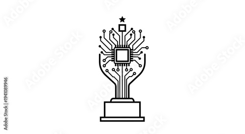 Technology Award Trophy with Circuit Board Design and Microchip
