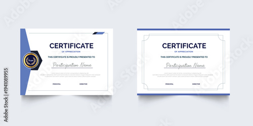 Professional Certificate Appreciation or Awardee Template Design with Geometric Style. Set of Elegant diploma certificate template design