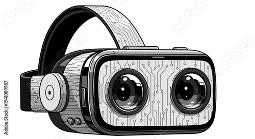 Virtual reality headset with circuit board pattern, futuristic technology