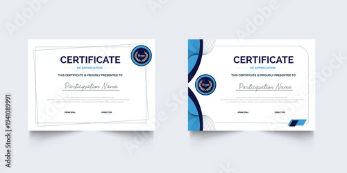 Professional Certificate Appreciation or Awardee Template Design with Geometric Style. Set of Elegant diploma certificate template design
