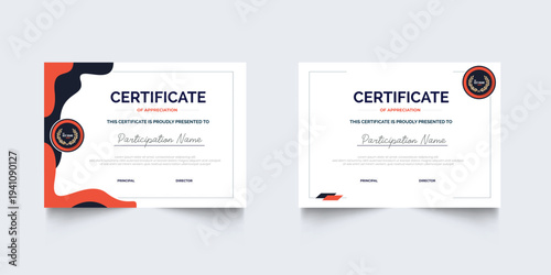 Professional Certificate Appreciation or Awardee Template Design with Geometric Style. Set of Elegant diploma certificate template design