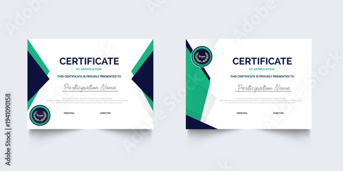 Professional Certificate Appreciation or Awardee Template Design with Geometric Style. Set of Elegant diploma certificate template design