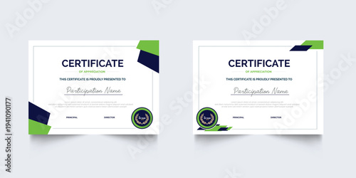 Professional Certificate Appreciation or Awardee Template Design with Geometric Style. Set of Elegant diploma certificate template design