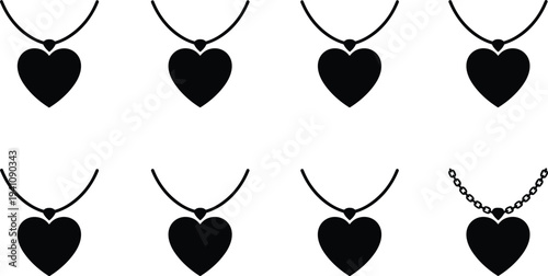 Black heart shaped pendants on necklaces