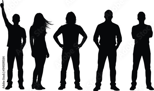 Group of people standing silhouettes men and woman full body set