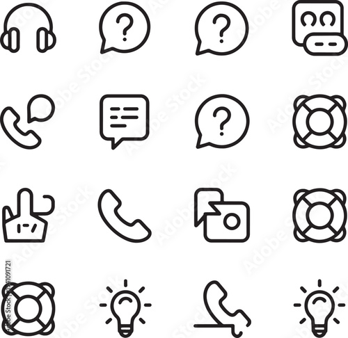 Customer support and assistance vector line icons set. new collection of help and contact us