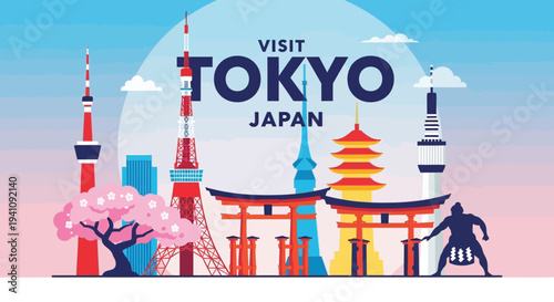 Visit Tokyo Japan Skyline: Landmarks, Cherry Blossom, Torii Gates, Sumo Wrestler