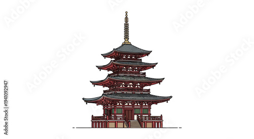 Traditional Japanese Pagoda Temple Architecture, Ancient East Asian Buddhist Structure