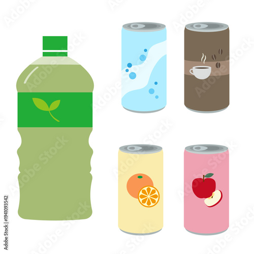 ペットボトルと缶飲料のイラスト素材セット(行楽シーン向け)