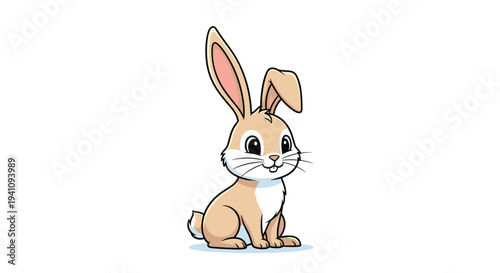 Adorable brown and white rabbit sitting calmly with long ears on white background as a cute animal character illustration.