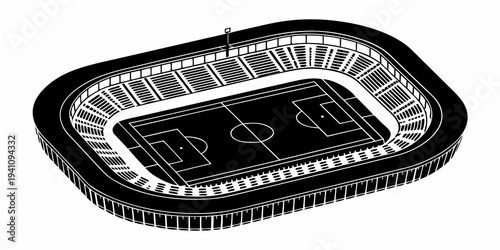 Isometric view of a black and white soccer stadium illustration