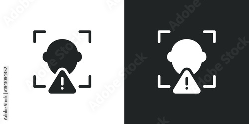 Biometric face recognition system failure alert icon. Digital security scan error warning. Filled single symbol. Flat style sign. Solid glyph vector illustration