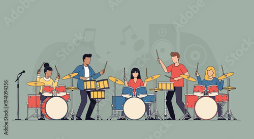 Diverse Drummer Band Performing Live Music Concert