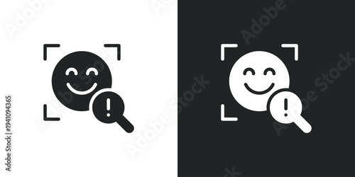 Facial recognition scan happy face warning icon for identity verification security alert. Filled single symbol. Flat style sign. Solid glyph vector illustration