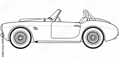 Detailed line drawing of a classic convertible sports car side view
