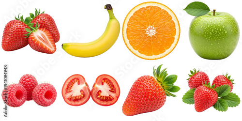 Assorted fresh fruits isolated on a transparent background 2