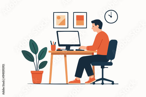 man working at home flat illustration
