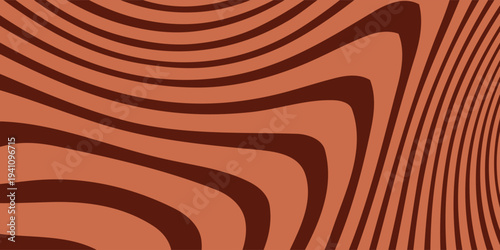 Retro coffee color background. Milk chocolate liquid dessert texture. Wavy swirl candy pattern for poster, cover, banner, pamphlet. Vintage brown trippy hippie wallpaper in 60s or 70s style. Vector