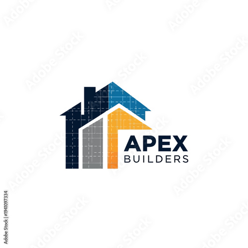 Modern House and Solar Panel Logo for Apex Builders on Isolated White Background