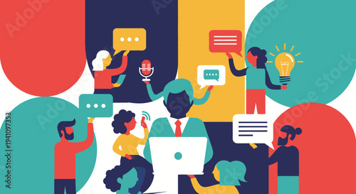 Diverse group of people communicating.