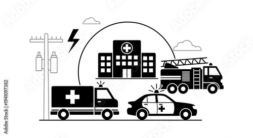 Emergency vehicles on the road.