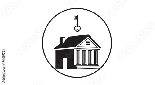 House with columns and a key.