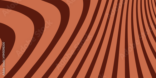 Retro coffee color background. Milk chocolate liquid dessert texture. Wavy swirl candy pattern for poster, cover, banner, pamphlet. Vintage brown trippy hippie wallpaper in 60s or 70s style. Vector