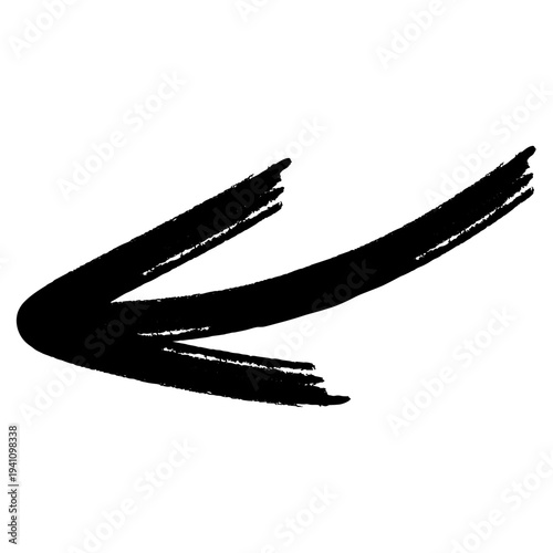 Black brush stroke arrow pointing left on white background
