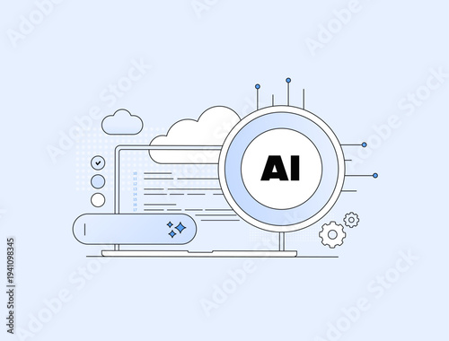 Artificial intelligence coding interface, AI agent assisting vibe coding workflow with automated code analysis. Machine learning development tools, software engineering platform vector illustration