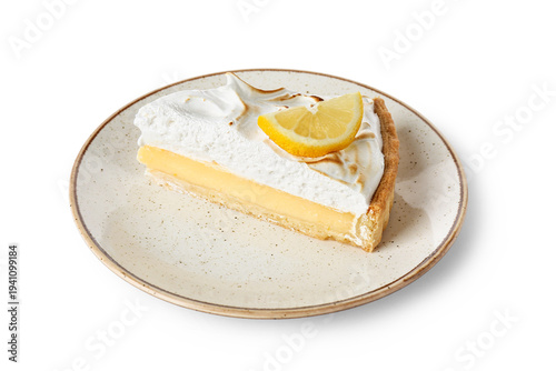 Plate with tasty lemon pie ...
