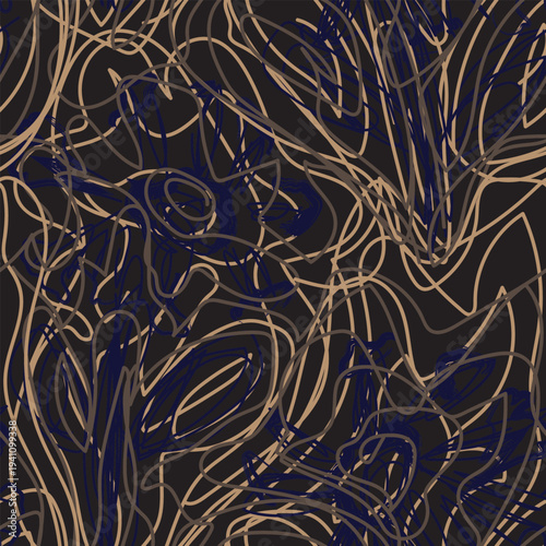 Scribble Pattern For Fashion Textiles Design With Navy Beige