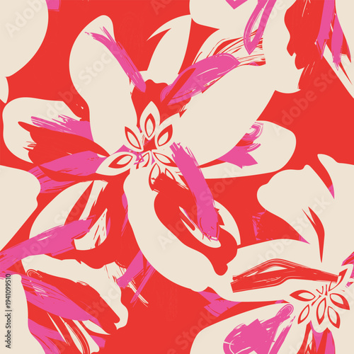 Floral Textile Design Pattern For Fashion And Homeware Red Pink And Beige