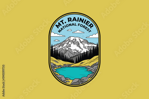 Mt Rainier National Park vintage badge vector illustration flat design nature landscape