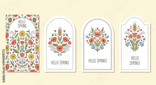 Spring Floral Cards and Tags: Hello Spring, Poppy, Wheat, Bellflowers