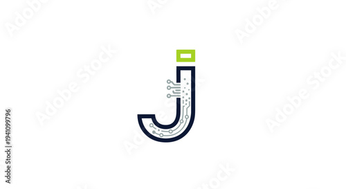 Large letter j with green dot.
